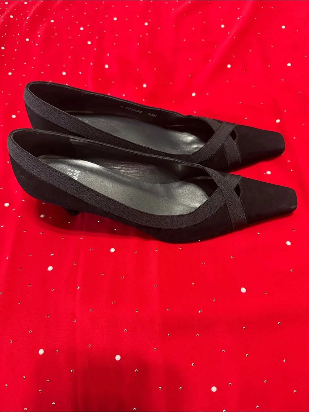 Stuart Weitzman Black Suede Square-Toe Low Pumps . Size 9.5